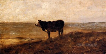 シャルル・フランソワ・ドービニー Painting - 孤独な牛 バルビゾン シャルル・フランソワ・ドービニー